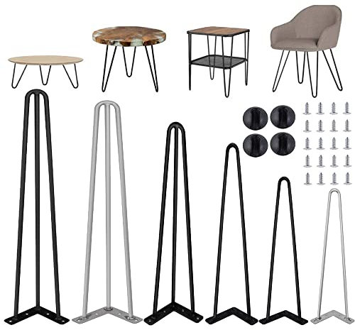 BRIEFNESS 16 inch Hairpin Legs, Black Metal Table Legs, Furniture Legs 40cm 3 Rod for DIY Coffee Table Side Table Desk TV Stand Cupboard Bench Legs, Mid-Century Modern Style, Set of 4