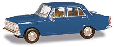 herpa 024365-005 Modellauto Moskwitsch 408, originalgetreu im Maßstab 1:87, Auto Modell für Diorama, Modellbau Sammlerstück, Deko Automodelle aus Kunststoff, Farbe: enzianblau Miniaturmodell