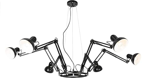 Qazqa - Industrie I Vintage I Industrie-Hängelampe I Pendellampe I Pendelleuchte schwarz 6-flammig verstellbar - Hobby Spinne - Stahl Rund - LED geeignet E27