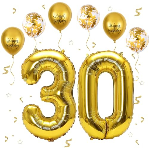 VUCDXOP Gold Luftballon 30, XXL Riesige Geburtstag Ballon 30, 40 - 101cm Ballon Zahl Deko Folienballon Zahlen 0 & 3, Geburtstagsdeko Jubiläum Party Deko, Fliegt mit Helium (Nummer 30)
