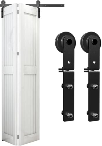 CCJH 120cm/4ft Schiebetürbeschlag Set Falten Schiebetürsystem Komplettset Für 2-Türen Schwarz
