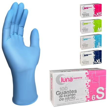 MUNTRADE Guantes Nitrilo Talla S 100 unidades | Guantes Desechables Azules Sin Polvo y Sin Látex