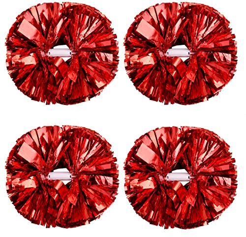 Supkiir 4 x Pompons, Cheerleading mit Griff für Cheerleader, Jungen und Mädchen, 2 Paar Cheer Pom Poms für Frauen, Sport, Party, Tanzspiele, Geist, Cheers, rot