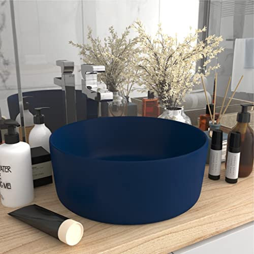 INLIFE Lujoso lavabo redondo mate azul oscuro, 40 x 15 cm, cerámica, 10,6 kg, 147012