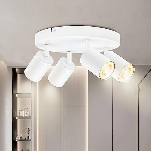 BOYIR Deckenstrahler LED Weiß Deckenstrahler 4 Flammig Schwenkbar 350°Deckenleuchten Rund Küchenlampe Deckenleuchte GU10 Deckenlampe Spots Deckenleuchte für Schlafzimmer, Ohne Leuchtmittel