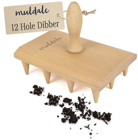 Muldale Multi Dibber - Seedling Plant Dibber Tray with Handle - Natural Sustainable Beechwood - Seed Planter Tool for Smaller Seedlings - UK Brand