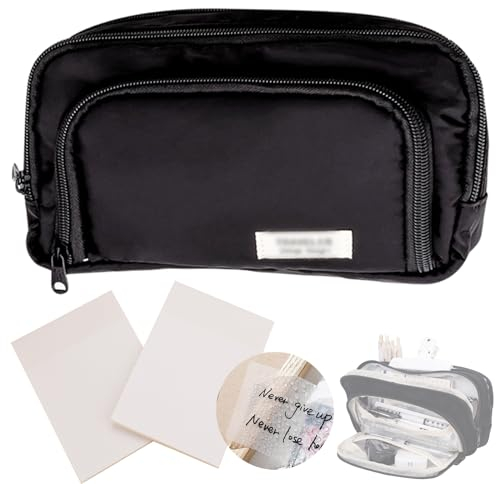 DKDDSSS Large Pencil Case, Big Capacity Pen Bag, Pencil Pouch with 3 Compartments for Girls Boys, Makeup Bag Stationery Organizer, for Teenagers Students(Black)