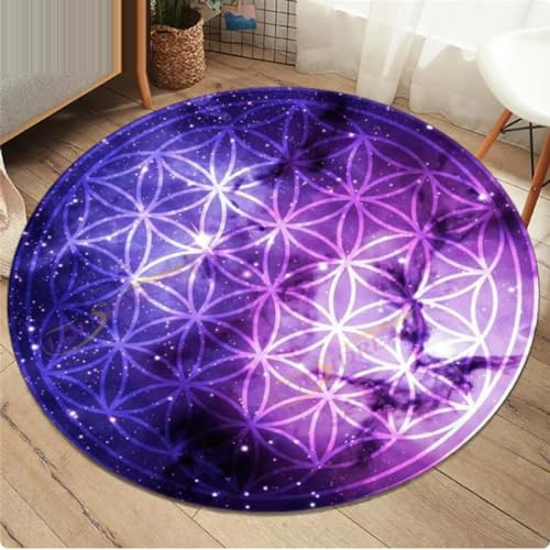 REIWAN Blume des Lebens Runder Teppich,Wohnzimmer Schlafzimmer Sofa Dekor Teppich,Kinderzimmer Spielen Teppich Rund,Küche Anti-Rutsch Bodenmatte