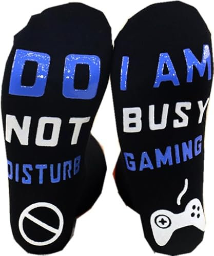 Novelty Socks Funny Socks for Men Women Do Not Disturb I Am Busy Gaming Gamer Socks Gamer Gifts Sock Cotton Mid Calf Socks For Game Lovers Christmas Thanksgiving Birthday Gift (Blue)