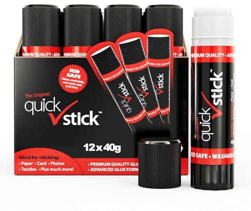 quick stick Confezione da 12 stick di colla da 40 g, forte tenuta, di qualità originale, per scuola e bambini, colla per artigianato, scrapbooking, ufficio, materiale scolastico e molto altro