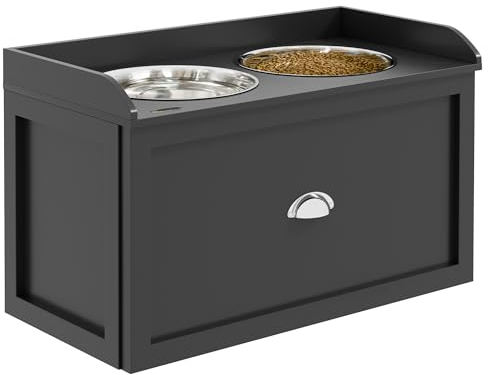 PawHut Stainless Steel Raised Dog Bowls, Double Dog Food and Water Bowl w/ 21L Storage Drawer, for Large Dogs - Black