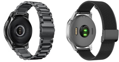 2 Stück Metall Armband 20mm Kompatibel mit Garmin Forerunner 55 für Herren Damen, Metall Solide Ersatzarmband und Masche Edelstahl Uhrenarmband für Garmin Forerunner 55