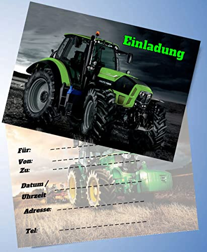 VSW 12 Einladungskarten & 12 Umschläge für Geburtstag Partys und Kindergeburtstag Trecker - Traktor Nr. 74