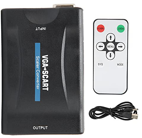 KIMISS Adaptador convertidor VGA a euroconector, suministros de computadora de video HD, convertidores portátiles con cable de carga de control remoto para televisión, negro
