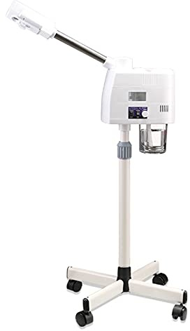 Begoniape Gesichtsdampfer Ozon Bedampfer Porenreiniger Dampf Spa Maschine Dampfgerät, Einziehbarer Design, 4 Rollen, Gesichtssauna Verdampfe mit Trockenbrandschutzfunktion