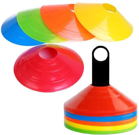 BLLREMIPSUR 25 Stück Markierungshütchen, Sport Hütchen mit Ständer, Netztasche, Fussball Hütchen Set für Fussball, Hockey, Eislaufen, Handball oder Trainingshilfe für Koordination