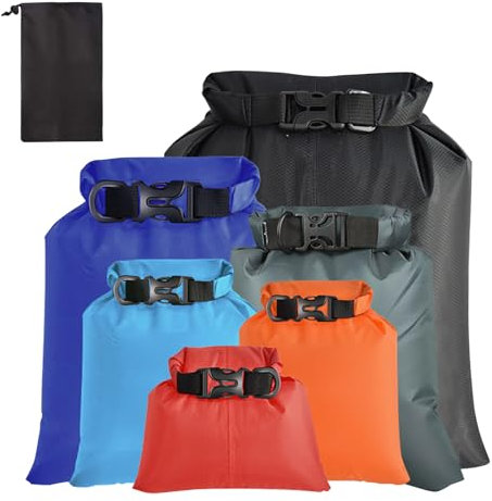 BDSHUNBF 6 Pcs Set de Sacs Étanches Légers et Hermétiques, 1,5L/2,5L/3L/3,5L/5L/8L Sac Étanche Léger Sec Imperméables Waterproof, Sac Etanche Nautique Sac Etanche Randonnée Sac Impermeable Etanche