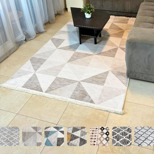 heySimeon Premium Teppich waschbar - Schicker Teppich flach gewebt - Pflegeleichter Webteppich mit Muster - Waschbarer Teppich Wohnzimmer & Haushalt