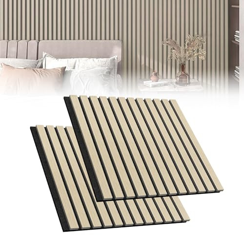 Froadp Akustikpaneele 2er Set Holz-Furnier Akustische Wandpaneele 60 x 60 cm Wandverkleidung Zuschneidbare Lamellenverkleidung Holz-Akustikplatten für Wohnzimmer Studio Büro, Holzfarbe