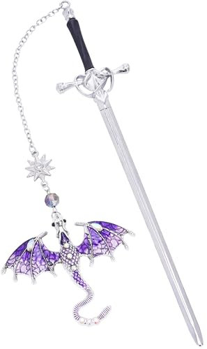 Berirexrion Fantasy Lesezeichen mit viertem Flügel, cooles Sward-Drachen-Lesezeichen, einzigartiges Vintage-Stil, Quaste, Metallanhänger, antikes Silber, Lila, Seitenmarkierer, Leseliebhaber, Damen,