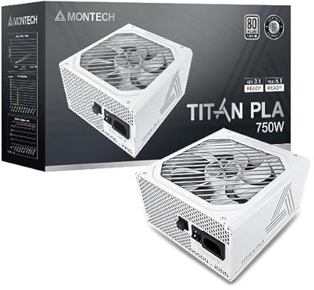Montech Titan - Fuente de alimentación ATX de Alta Gama de 750 W - 80 Plus Platinum y Cybenetics Platinum - Totalmente Modular - ATX 3.1 y PCIe 5.1 Ready -10 años de Cobertura, Color Blanco