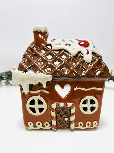 Tealight Candle Holder Housewarming Gift Cottage Ceramic Village Pottery House Ornament (Gingerbread Cottage (17cms))