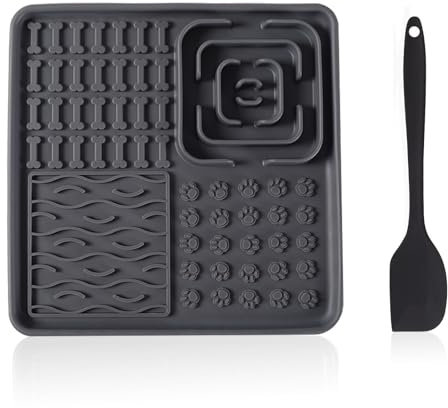 Leckmatte Hund, Schleckmatte Hund Slow Feeder Hundenapf mit Silikonspatel und Saugnapf Lecken Pad für Hunde und Katze, BPA-Frei (Grau)