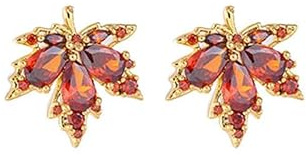 fdsmall Blatt-Ohrstecker, roter Kristall, Ahorn-Ohrstecker, Diamant, Zirkon, Ahornblatt-Ohrringe, hypoallergen, Rubin, Statement-Ohrringe, empfindliche Ohren, Schmuck für Frauen, Einheitsgröße,