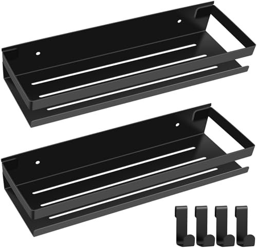 FoiiLiio Etagere de Douche Noir Inox avec 4 Crochets 2 Pièces etagere Salle de Bain Sans Percage 30cm Rangement et Organisation de La Salle de Bain Porte Gel douche