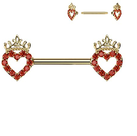 Pain-is-Art Brustwarzenpiercing HOLLOW HEART AND CROWN - 316L Chirurgenstahl - Nipple Shield (Gold)