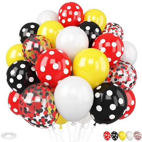 Cartoon Balloons,30pcs 12inch White Yellow Red Black Polka Dot Latex Balloons for Boys Girls Cartoon Theme Birthday Party Supplies Baby Shower Party Decorations