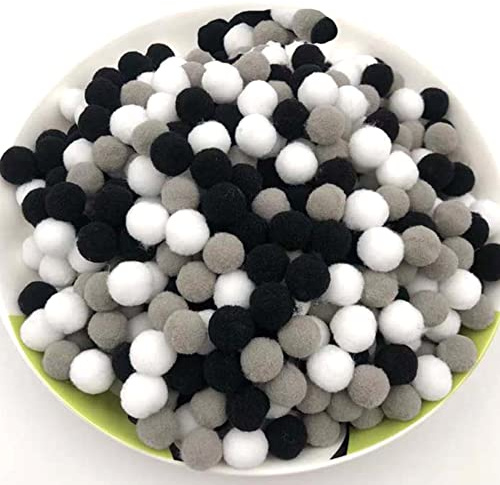 Anevous 500 Stück Pompons, Flauschigen Plüsch Bälle,Mini Bommeln Pom Poms,Pompom zum Basteln für Lustige DIY Kreative Handwerk, Ostern, Weihnachten, Weiß Grau Schwarz 2cm