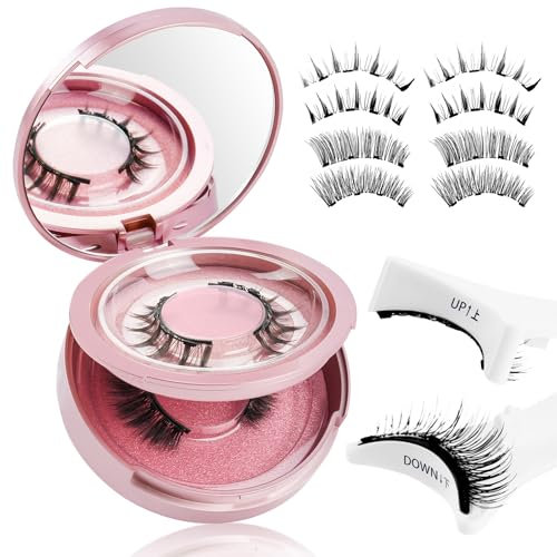 LOPHE Pestañas Magnéticas, 2 Pares Pestaña Postizas Magneticas, Reutilizable, Kit de Pestañas Imantadas con Aplicador, Imantadas No Necesita Pegamento, Aspecto Natural (Rosa)