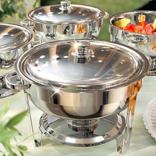 Chafing Dishes for Buffet 4 Pack, 6QT [Worry-Free Assemble] Food Warmers for Parties Buffet [Mirrorlike Polished Finish Stainless Steel Round Chafing Dish Buffet Set with Complete Set]