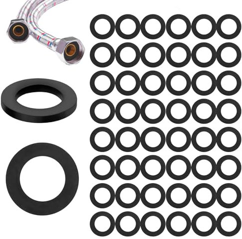 TIESOME 50 Pack Shower Hose Washers, Sealing Rings Shower Head Washers Rubber Seals Leak-Proof Connector Gaskets for Garden Hose Fittings (Black) 1/2 Inch