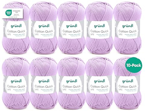Gründl Laine Cotton Quick uni Fil à crocheter 10 pelotes 50 g, Lilas