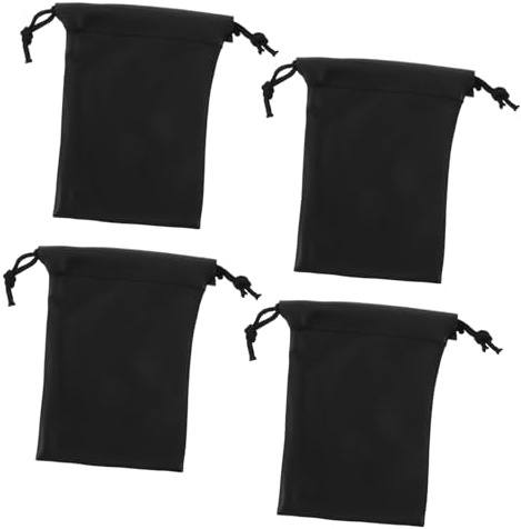 CATIEBYE PU Mikrofontasche mit Kordelzug 4 Stück-Pack für Musiker | Schwarz, für Aufnahme und Reise, für Clips, Adapter, Plektren, Schlüssel, Hardware
