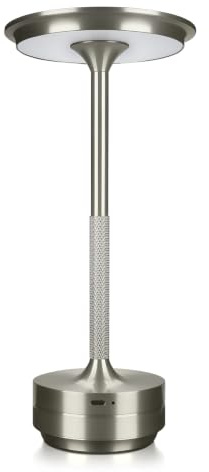 MMOBIEL Kabellose LED-Tischlampe Wiederaufladbare Metalllampe mit Touch-Steuerung, Stufenloser 3-Farb-Dimmung, USB-C, 5200mAh Akku für Schlafzimmer, Restaurant, Innen & Außen – Silber