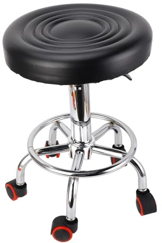 Akozon Höhenverstellbarer Salon Rolling Drehhocker - Schwarzes Tattoo, Massage- und Spa Stuhl mit Ergonomischem Design und Chrom Finish