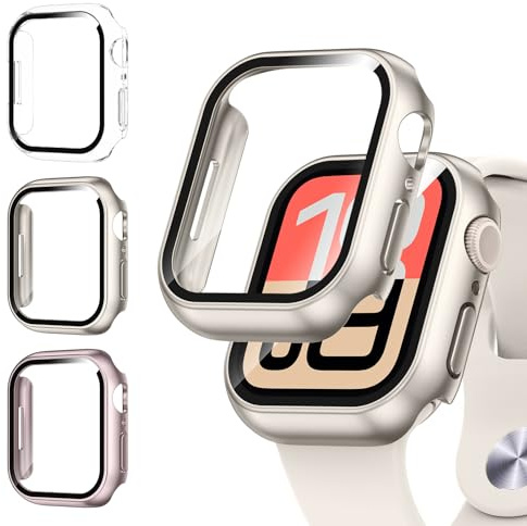 Kamita [3Piezas] Funda para Apple Watch Serie SE 3/SE2/SE/6/5/4 40mm, Duro PC Bumper Case con Protector de Pantalla Cristal Templado, Carcasa Protectora Integral para iWatch 40 (Claro+Rosa+Starlight)