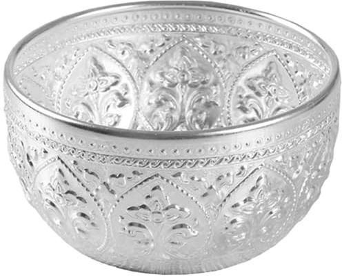 IMIKEYA Bol en Étain Thaïlandais Traditionnel pour Spa et Massage à Domicile, Bol D'eau Argenté Épais de 3 Mm Surface Lisse et Motifs Sculptés Décoratifs