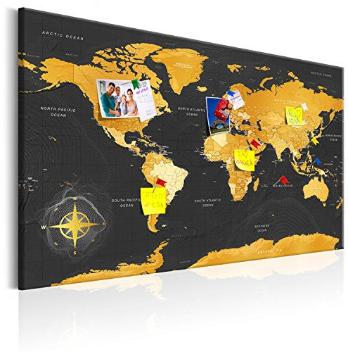 Pinnwand B&D XXL - Weltkarte Pinnwand & Leinwandbild 90x60 cm 1 Teilig Kunstdruck modern Wandbilder XXL Wanddekoration Design Wand Bild - Landkarte Karte Reise Geographie k-A-0130-v-a