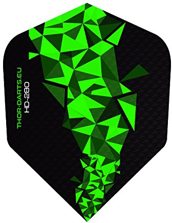 THOR-DARTS 5 Set (=15Flights) 150 Micron extra Strong Darts Flights HD-280 F2 schwarz-grün extra Lange haltbar (150mic, vergleichbar Rhino+ oder Pentathlon HD150) (15)