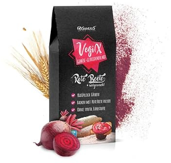 SANUUS VegiX Natürliche Lebensmittelfarbe Bio Rote Beete Pulver Backmischung Set 500g - Gesunde Backmischungen Brot mit Weizenmehl 550 für Nudeln, Brotbacken und zum Backen aus Bayern