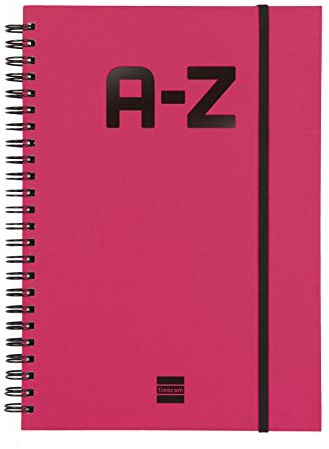 Finocam - Alphabetisches Register mit doppelter Spiralbindung und Gummibandverschluss | 48 Blatt | Terminplaner alphabetisch A5 mit doppelter Spiralbindung - Farbe Magenta