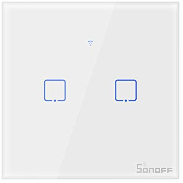 SONOFF Smart Light Switch, WiFi Smart Touch Switch Smart Wall Light Switch Works with Alexa and Google Home, APP Remote Control & 433MHz RF Control, Neutral Wire Required, White, 2 Gang, T1UK2C