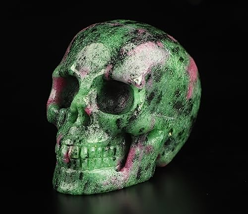 Skullis 5,1 cm Rubin Zoisit Kristall Schädel handgeschnitzt Edelstein Fine Art Skulptur Reiki Heilstein Statue