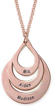 MYKA - Fatto su Misura Collana Personalizzata Famiglia a Forma di Goccia con Nome Inciso - Regalo per Mamma o Nonna - Regalo di Natale
