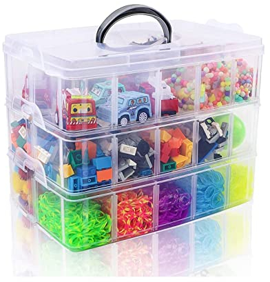 Stackable Storage Container Box with Dividers-30 Compartments, 3-Tier Bead Organizers for Art Craft Storage, Washi Tape, Kids Toys, Jewelry, Beauty & Sewing Supplies