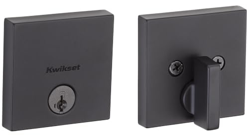 Kwikset Downtown Deadbolt Lock, Matte Black Square Exterior Keyed Front Entry Door, Pick Resistant SmartKey Rekey Security, Single Cylinder Dead Bolt, with Microban Protection